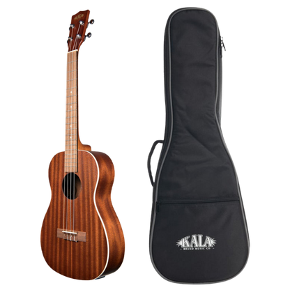 Kala KA-BE Baritone Ukulele in satin mahogany with pickup, cream binding, and gigbag.