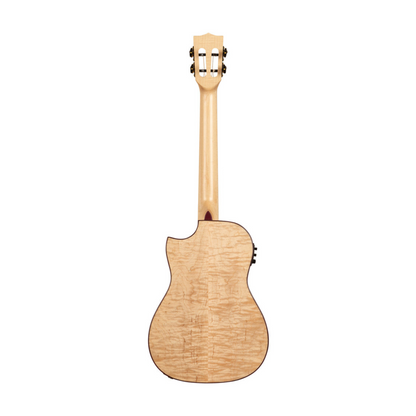 Kala KA-ASFM-B-CE All Solid Flame Maple Cutaway Baritone Ukulele with EQ and bag, offering dynamic sound and sleek design for ultimate performance.