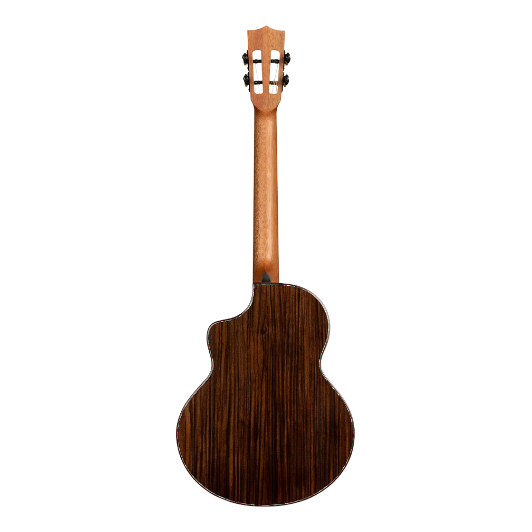 Kala Contour Deluxe Baritone Ukulele with solid Spruce top, Rosewood body, cutaway design, and gig bag.
