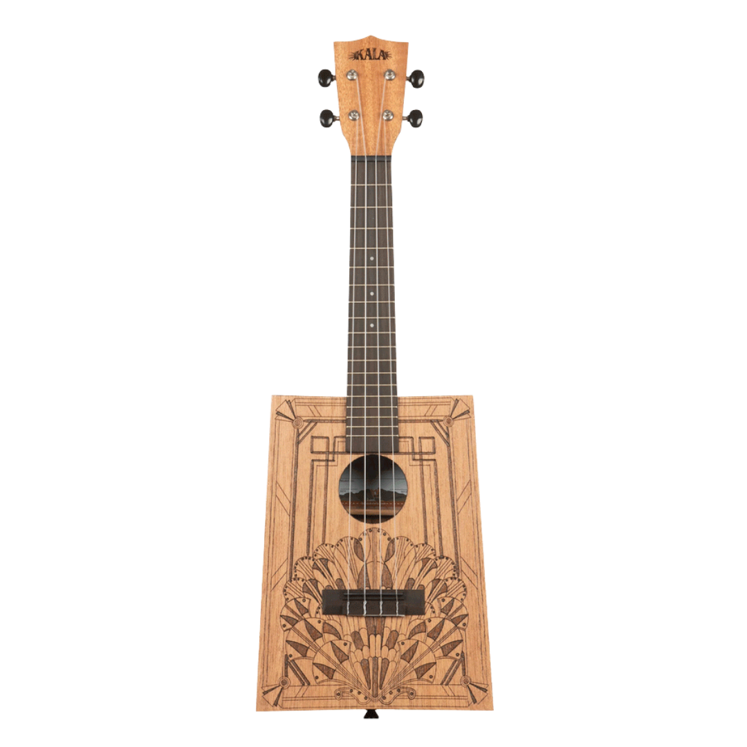 Kala Art Deco Cigar Box Concert Ukulele KA-CB-DECO-C with laser-etched design