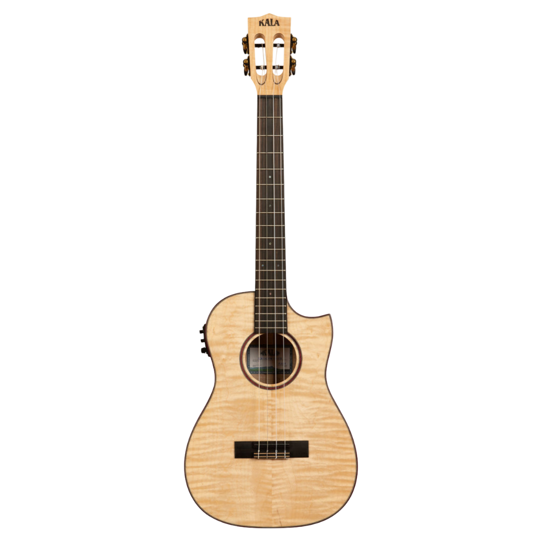 All Solid Flame Maple Cutaway Baritone Ukulele Kala KA-ASFM-B-CE with EQ and Gig Bag – Professional Kala Baritone Ukulele Australia