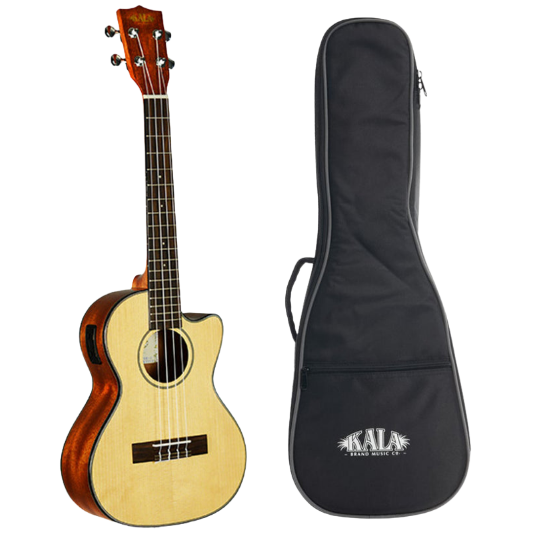 Gloss spruce and mahogany tenor ukulele with cutaway