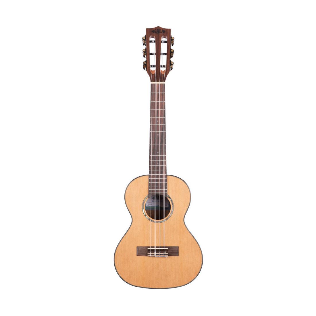 Kala KA-SCAC-T6 Gloss Solid Cedar Top Acacia 6-String Tenor Ukulele, featuring a rich cedar top and acacia back and sides, designed for a full, bright sound with a premium, glossy finish.