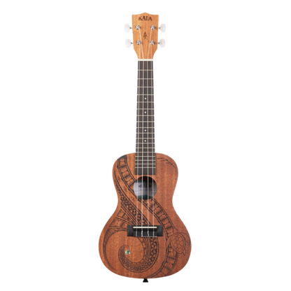 Kala Guidance Mahogany Concert Ukulele KA-GUIDANCE-C with Māori-inspired laser-etched artwork and warm mahogany tone.