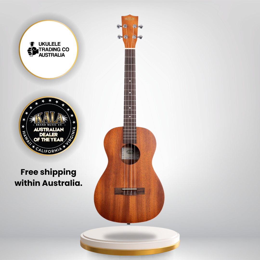 Kala KA-B Satin Mahogany Baritone Ukulele with satin finish and cream binding.