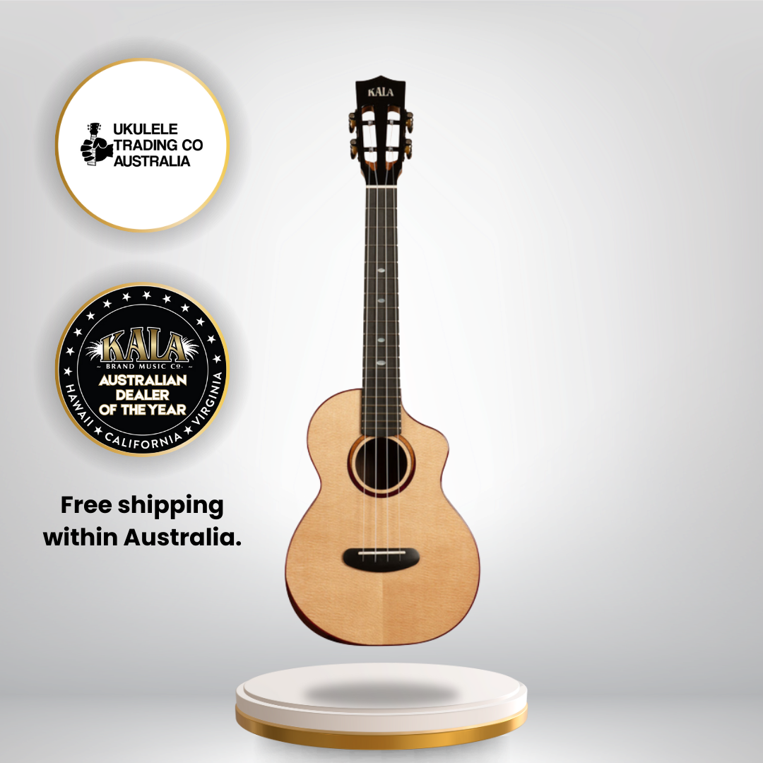 Kala KA-CT-SSRW-TG-C Contour All Solid Gloss Spruce Rosewood Tenor Ukulele with slotted headstock and deluxe gig bag