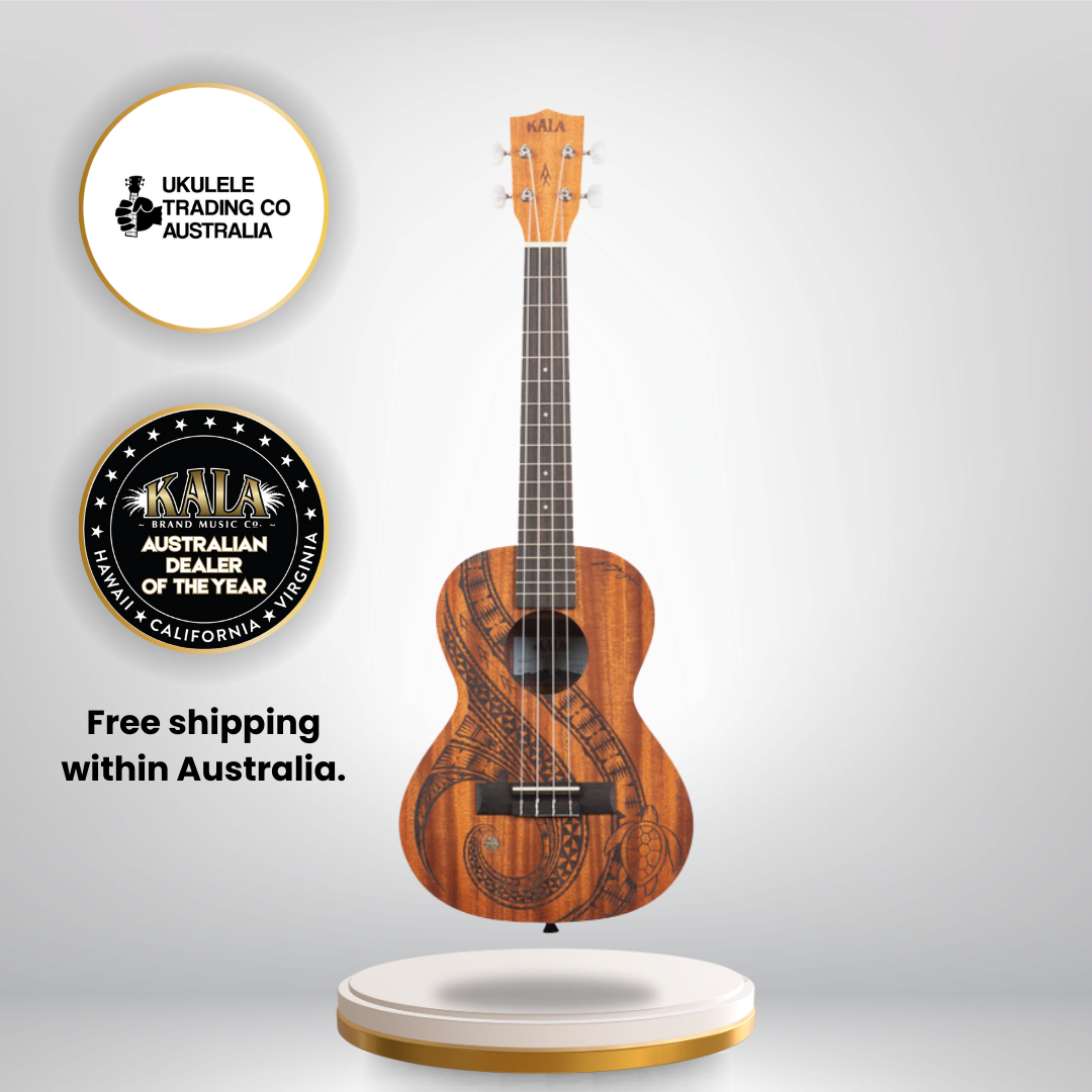 Kala Guidance Mahogany Tenor Ukulele with sea turtle laser-etched design