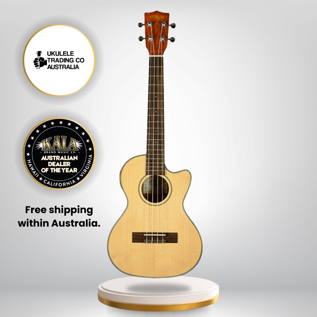 Gloss spruce and mahogany tenor ukulele with cutaway