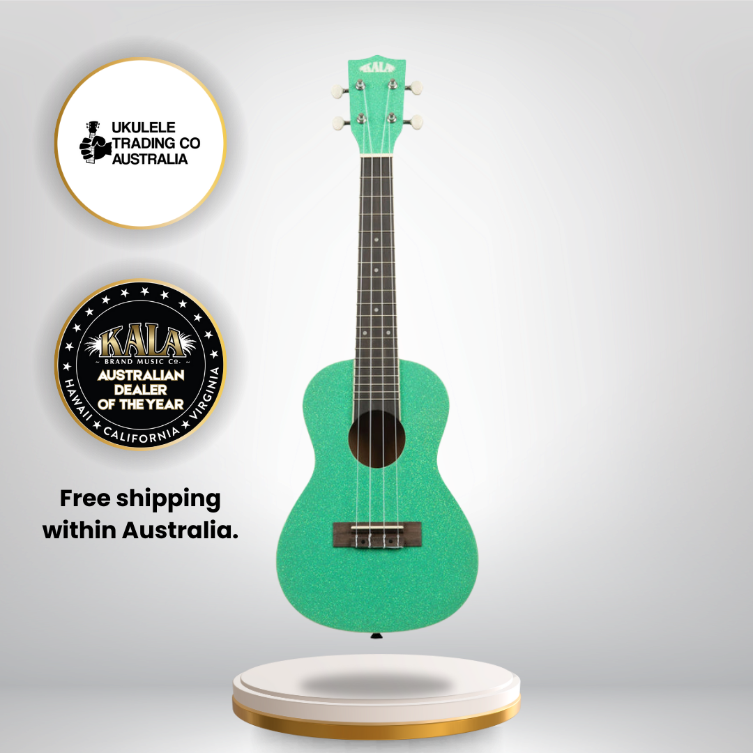 Sparkling green Kala concert ukulele with cream binding and gloss finish