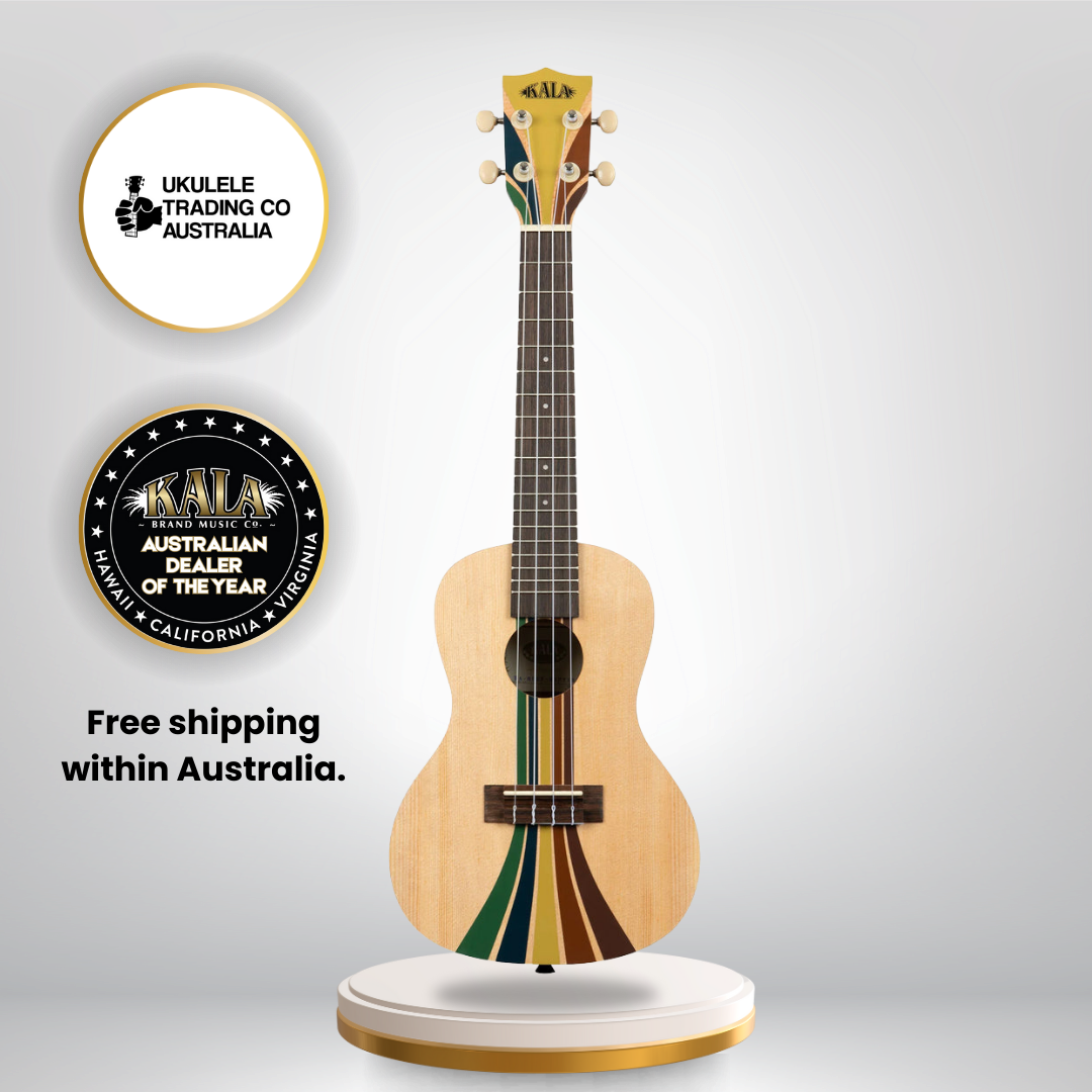 Kala Surf Series Riptide Concert Ukulele with gigbag – retro surf style, spruce top, mahogany body.
