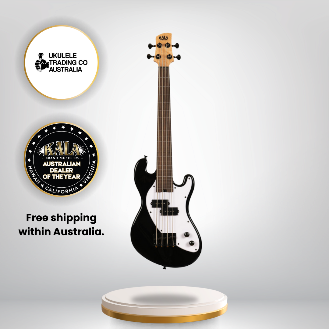 Jet black fretless Kala U•BASS solid body electric bass