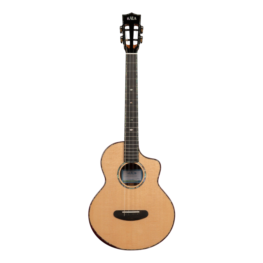 Kala Contour Deluxe Baritone Ukulele with solid Spruce top, Rosewood body, cutaway design, and gig bag.