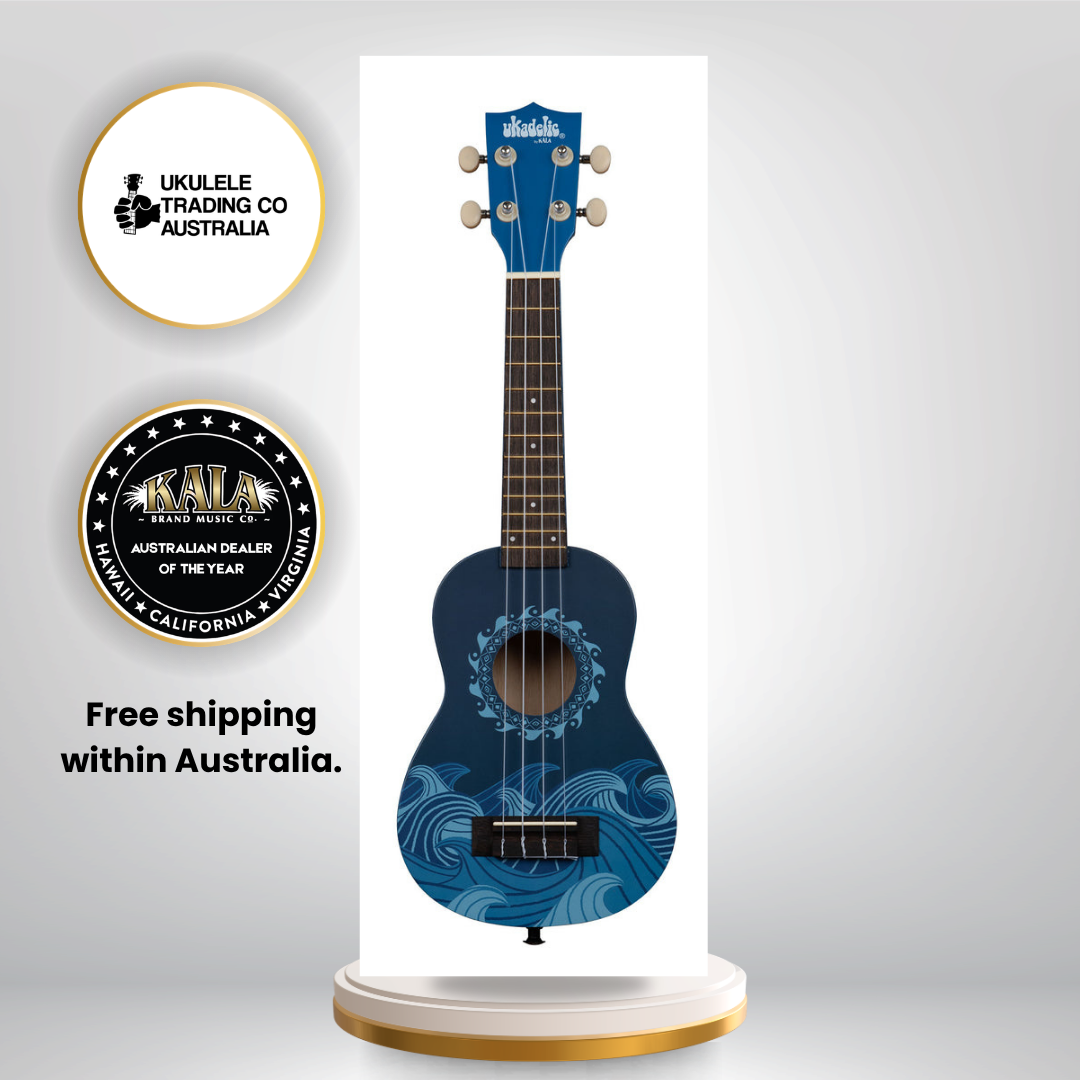 NUK-DEEPBLUE Kala Ukadelic Deep Blue Soprano Ukulele Ocean Wave Art Ukulele Australia