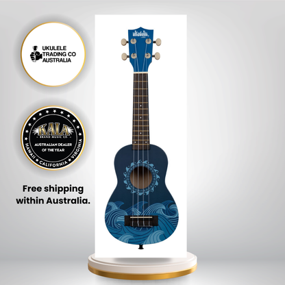 NUK-DEEPBLUE Kala Ukadelic Deep Blue Soprano Ukulele Ocean Wave Art Ukulele Australia