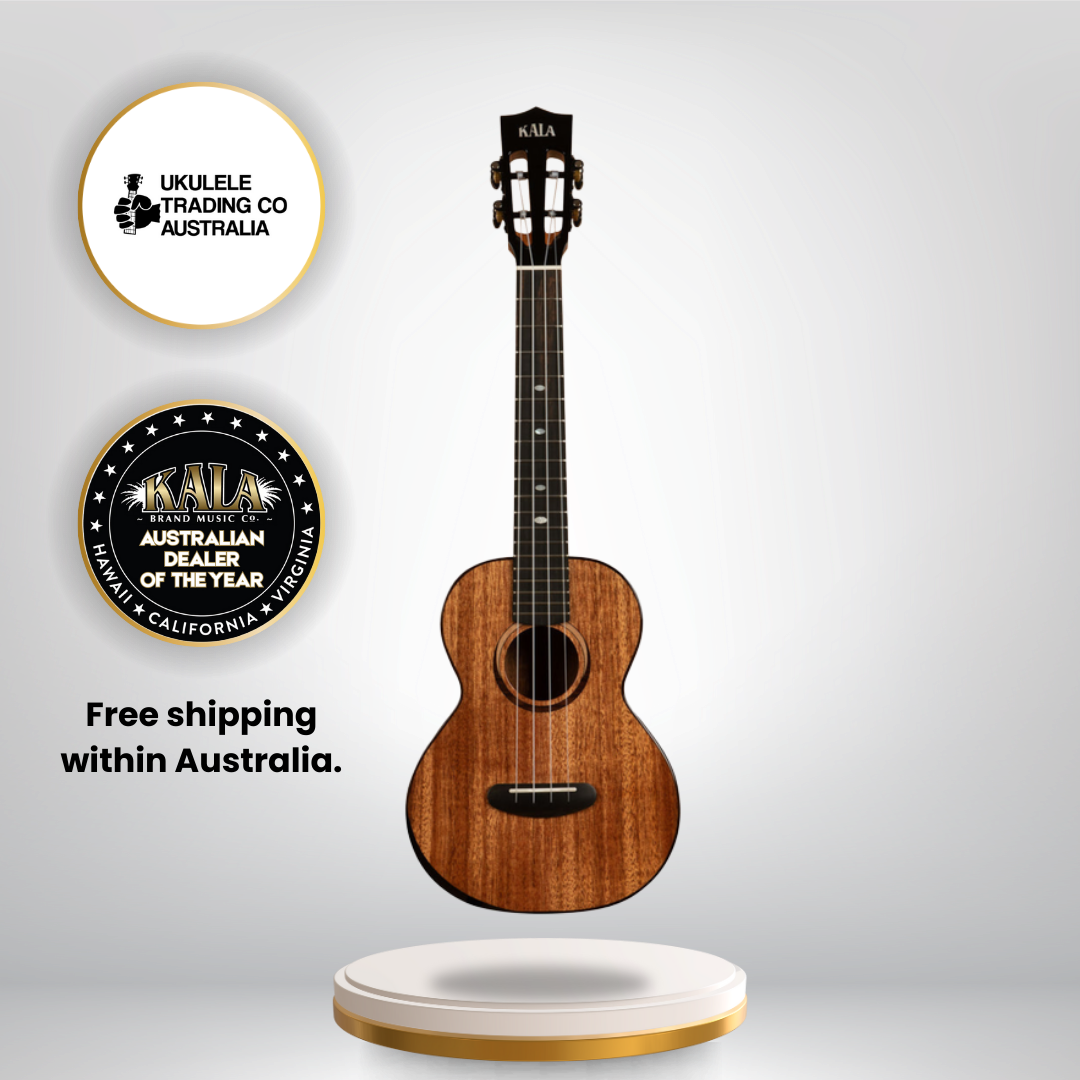 "Kala KA-CT-SMH-TG Contour All Solid Gloss Mahogany Tenor Ukulele with slotted headstock and deluxe gig bag"