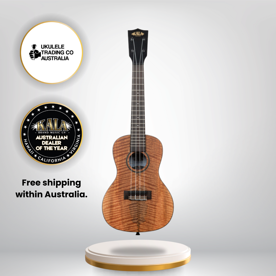 Kala KA-CM-C Curly Mango Concert Ukulele – front view showcasing curly mango wood