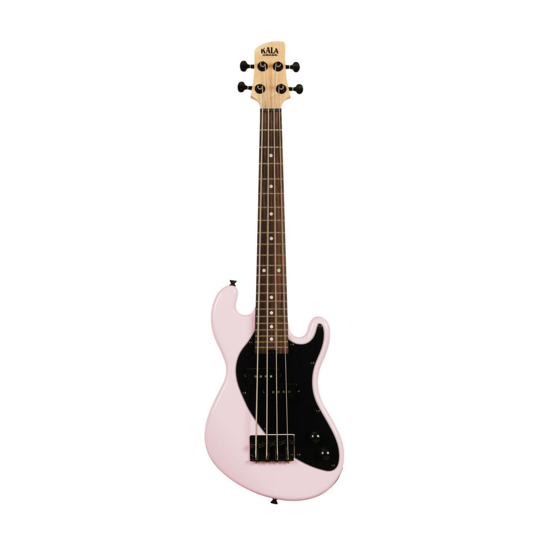 Kala UBASS-SB-LP-FS Pale Pink Solid Body 4-String Fretted U•BASS® with smooth tone and bold color for standout bass performance.