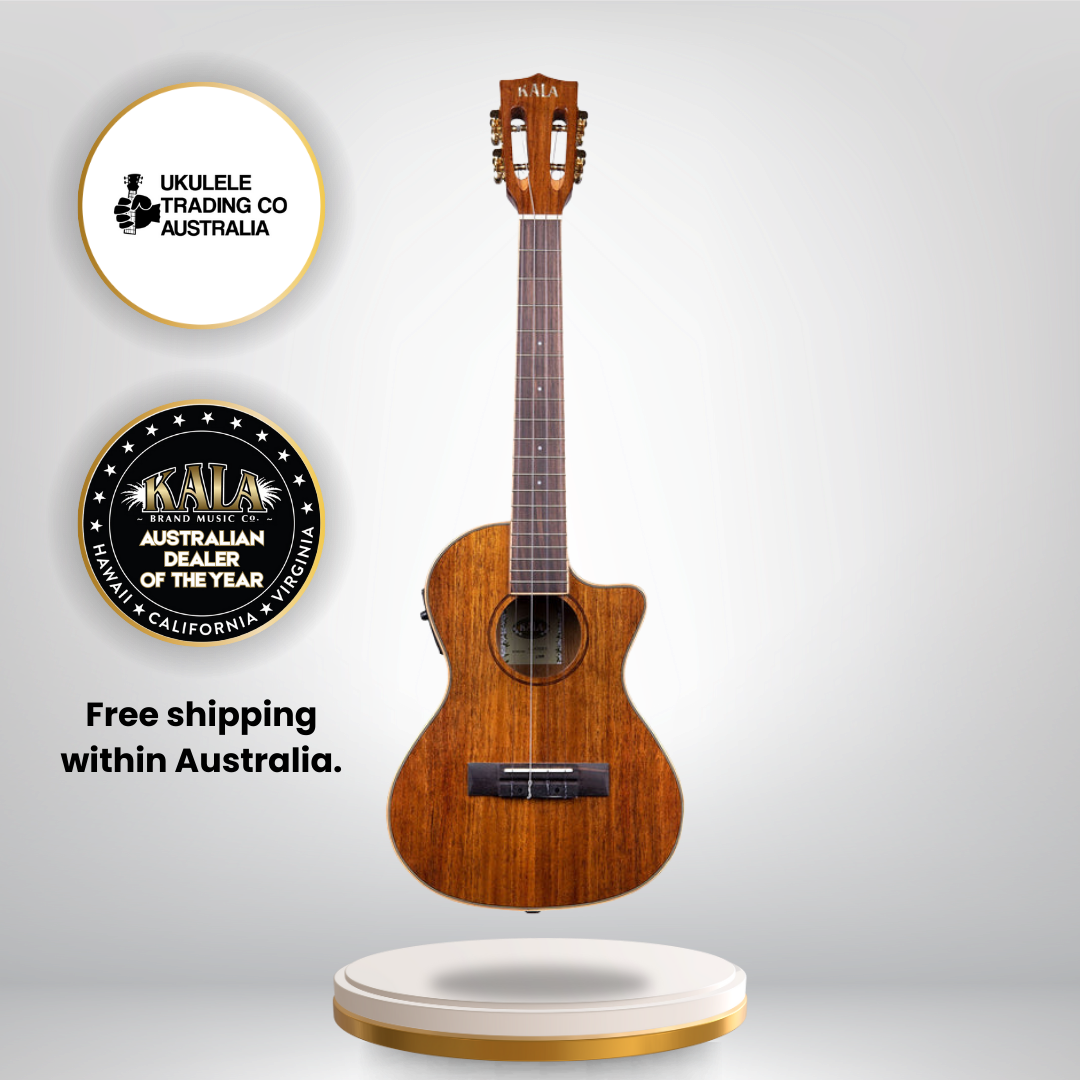 Gloss koa tenor ukulele with cutaway and electronics