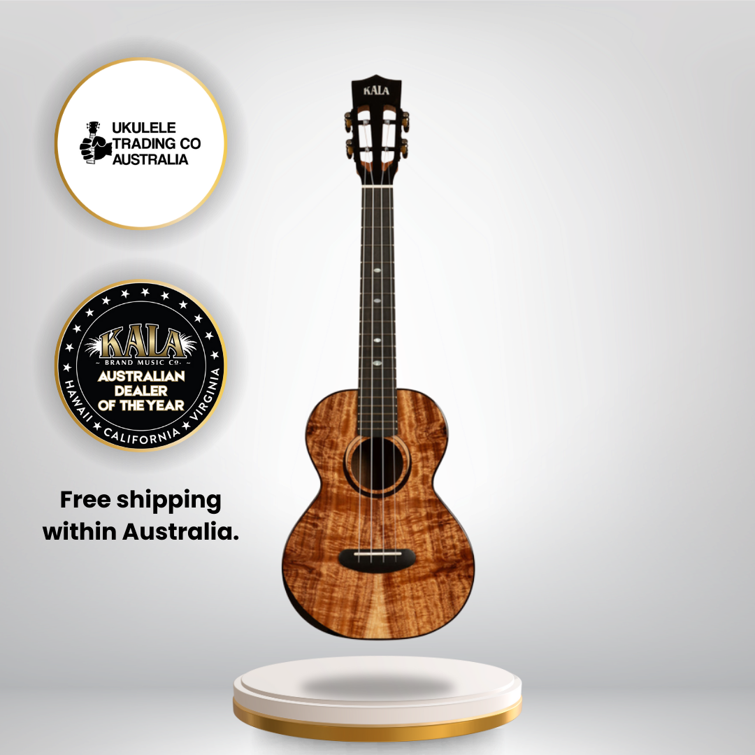 Kala KA-CT-SA-TG Contour All Solid Gloss Acacia Tenor Ukulele with slotted headstock and deluxe gig bag