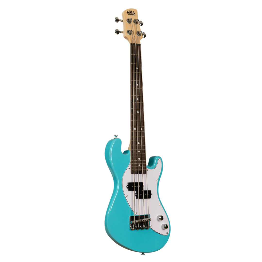 Kala Okoume Electric Bass U•BASS in Surf Blue, featuring solid body design and deep, punchy bass tone.