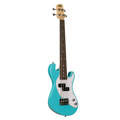 Kala Okoume Electric Bass U•BASS in Surf Blue, featuring solid body design and deep, punchy bass tone.