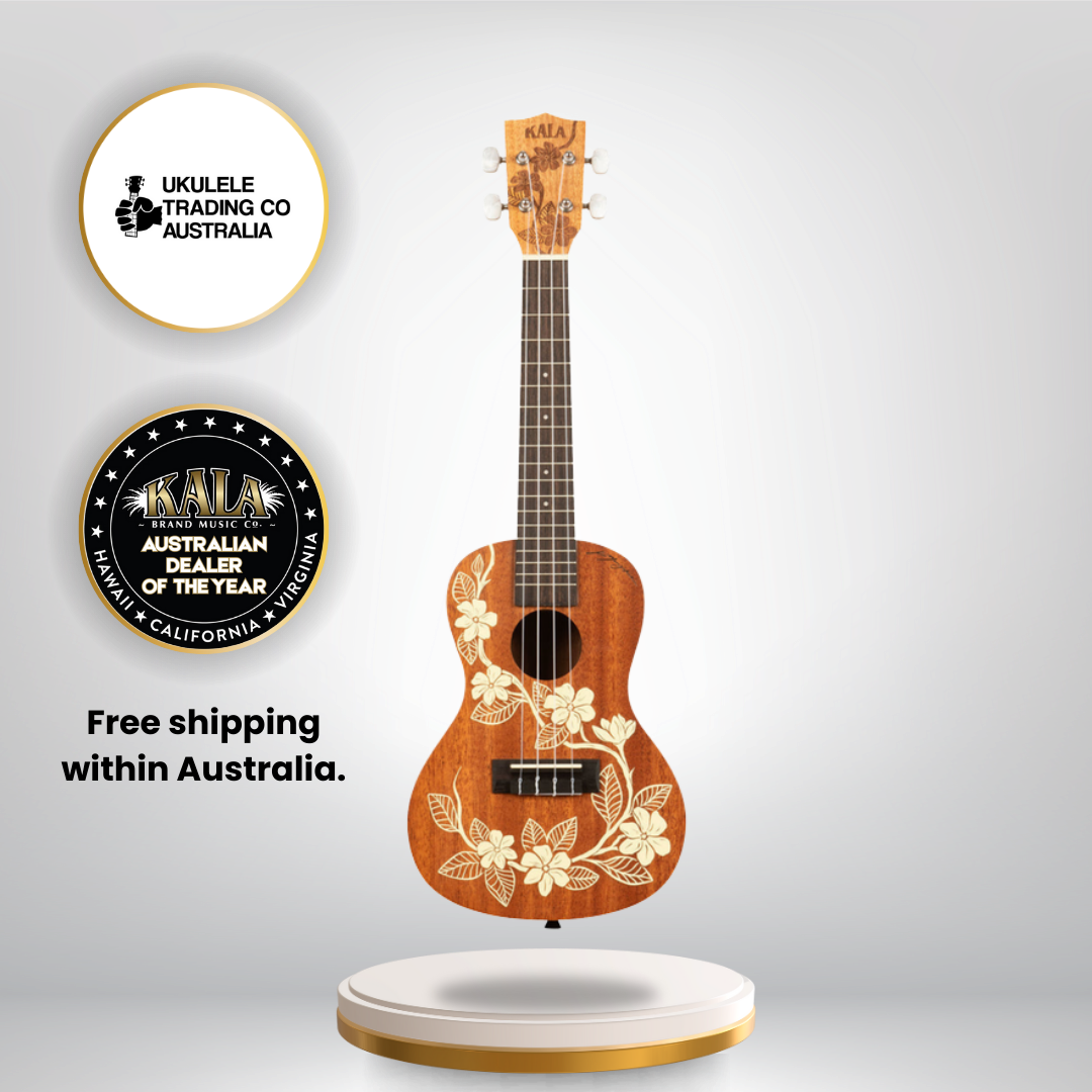 
Kala Gardenia Mahogany Concert Ukulele KA-GARDENIA-C – Voyage Collection with Hawaiian-inspired artwork, mahogany body, Aquila strings – Australia