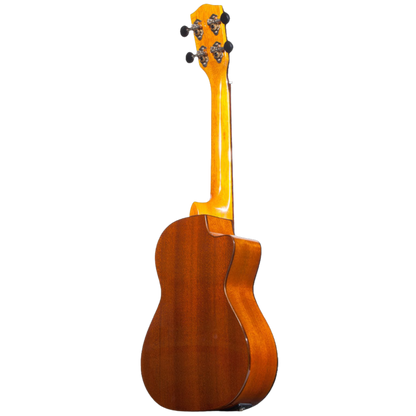 Ohana CK-35GCE All Solid Mahogany Concert Ukulele with gloss finish, active pickup system, cutaway design for easy fret access, and beautiful hardwood binding for a rich, warm tone.