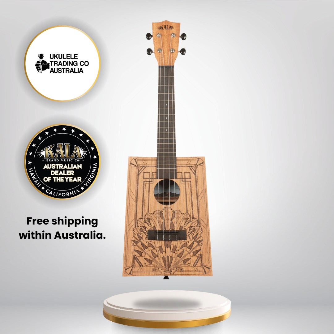 Kala Art Deco Cigar Box Concert Ukulele KA-CB-DECO-C with laser-etched design
