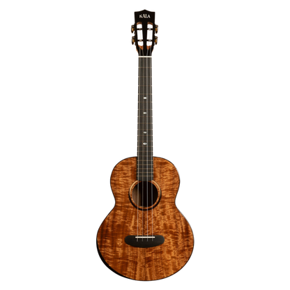 Kala Contour All Solid Gloss Acacia Baritone Ukulele with rosewood binding, two-tone eclipse wood rosette, and contoured comfort edge for a rich, balanced sound and easy playability.