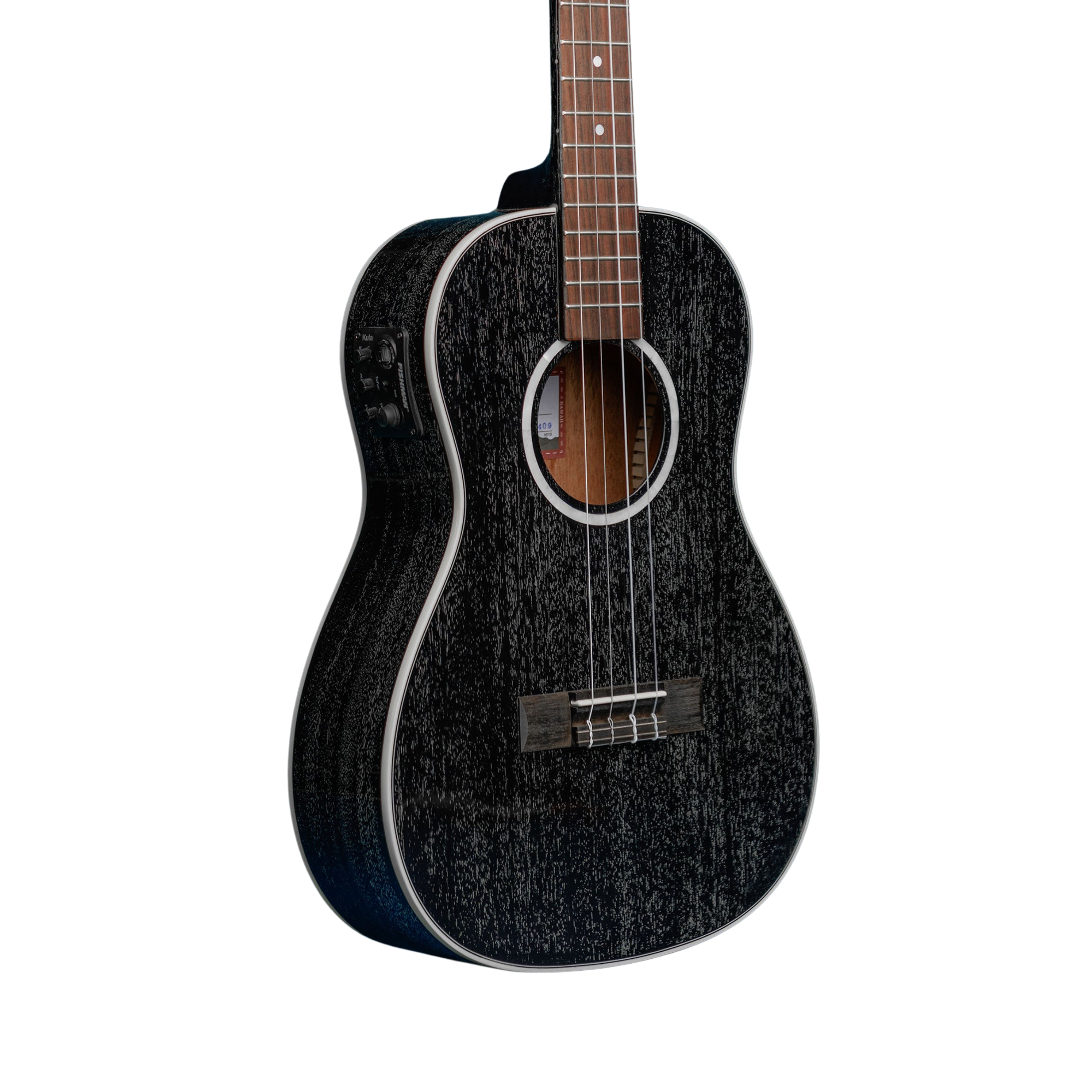 Kala KA-SDH-BE baritone ukulele with Salt &amp; Pepper Doghair gloss finish and built-in Fishman EQ.