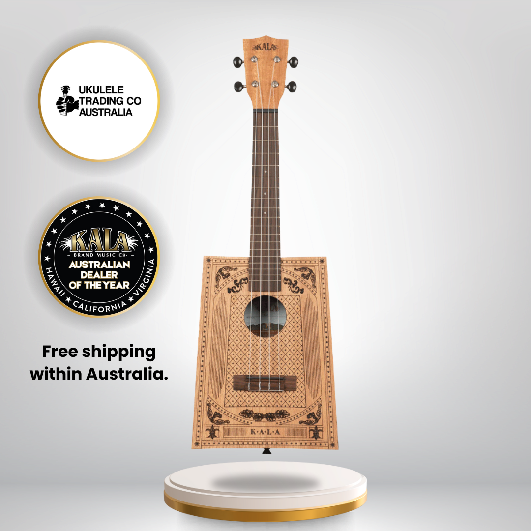 Kala Victorian Cigar Box Concert Ukulele KA-CB-VICT-C with laser-etched Victorian artwork