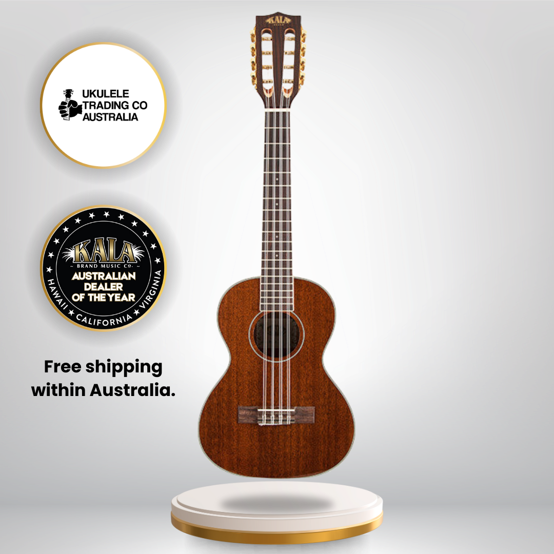 Kala KA-8 Eight String Tenor Ukulele with mahogany body, gloss finish, and 8-string setup.