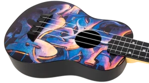 Flight TUS40 Graffiti Travel Soprano Ukulele – Street Art Print Linden Top, ABS Body, Zero Fret &amp; Aquila Strings