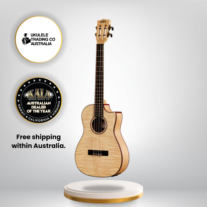 All Solid Flame Maple Cutaway Baritone Ukulele Kala KA-ASFM-B-CE with EQ and Gig Bag – Professional Kala Baritone Ukulele Australia