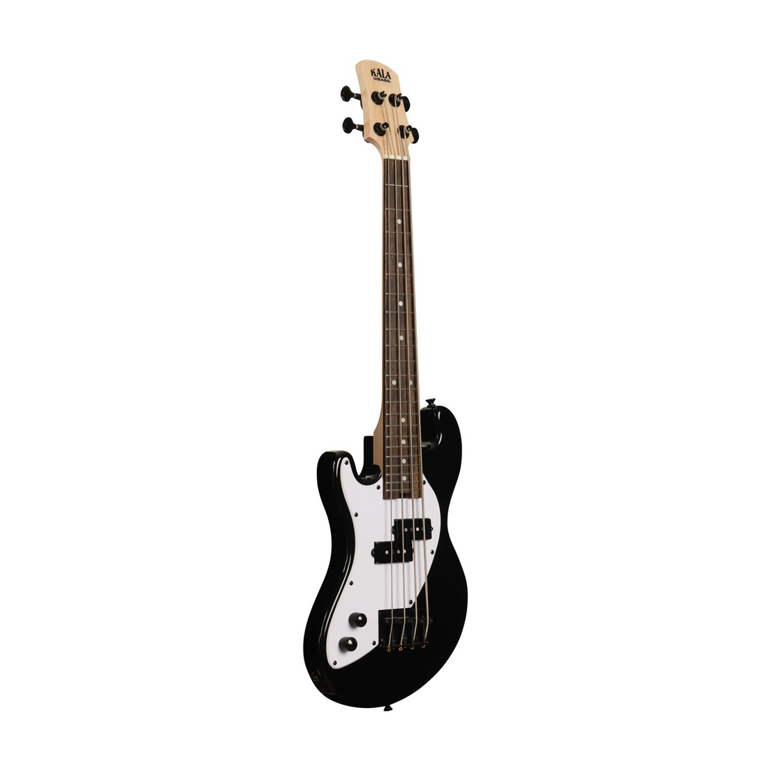 Kala UBASS-SB-BK-FS-L Solid Body 4-String Jet Black Fretted U•BASS® Left-Handed, with a sleek black finish, perfect for deep, resonant bass tones in a left-handed configuration.