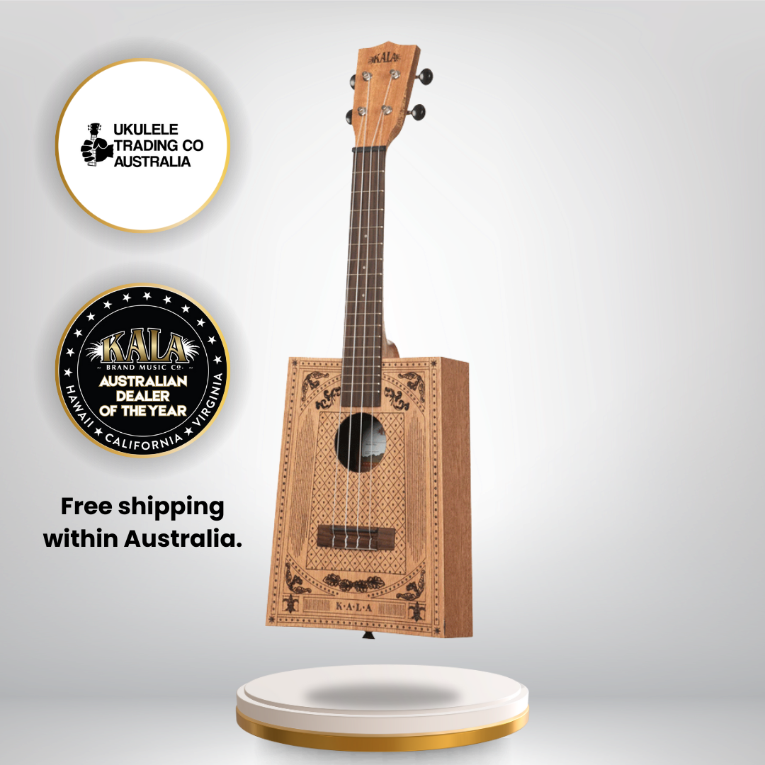 Kala Victorian Cigar Box Concert Ukulele KA-CB-VICT-C with laser-etched Victorian artwork