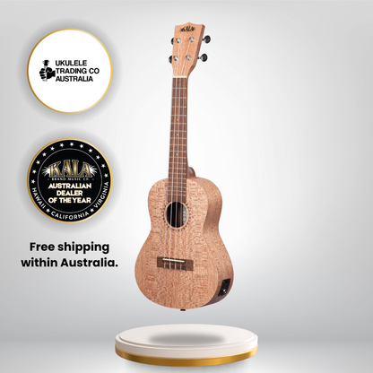 Kala KA-20CE Burled Meranti Concert Ukulele with pickup, EQ, and satin finish.