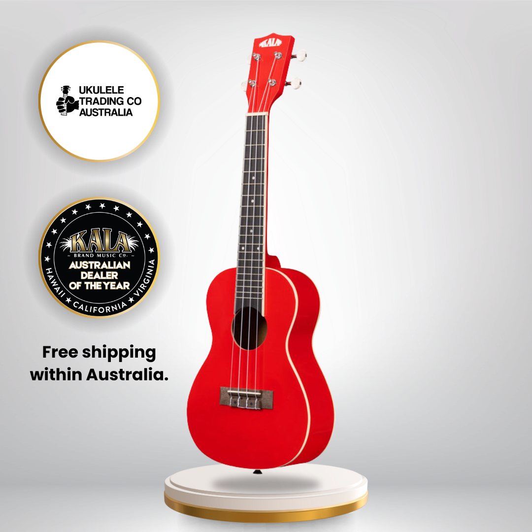Candy Apple Red Kala Concert Ukulele – beginner-friendly ukulele with bright tone and high gloss finish