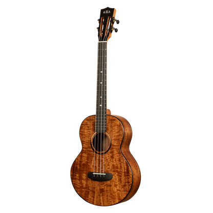 Kala Contour All Solid Gloss Acacia Baritone Ukulele with rosewood binding, two-tone eclipse wood rosette, and contoured comfort edge for a rich, balanced sound and easy playability.