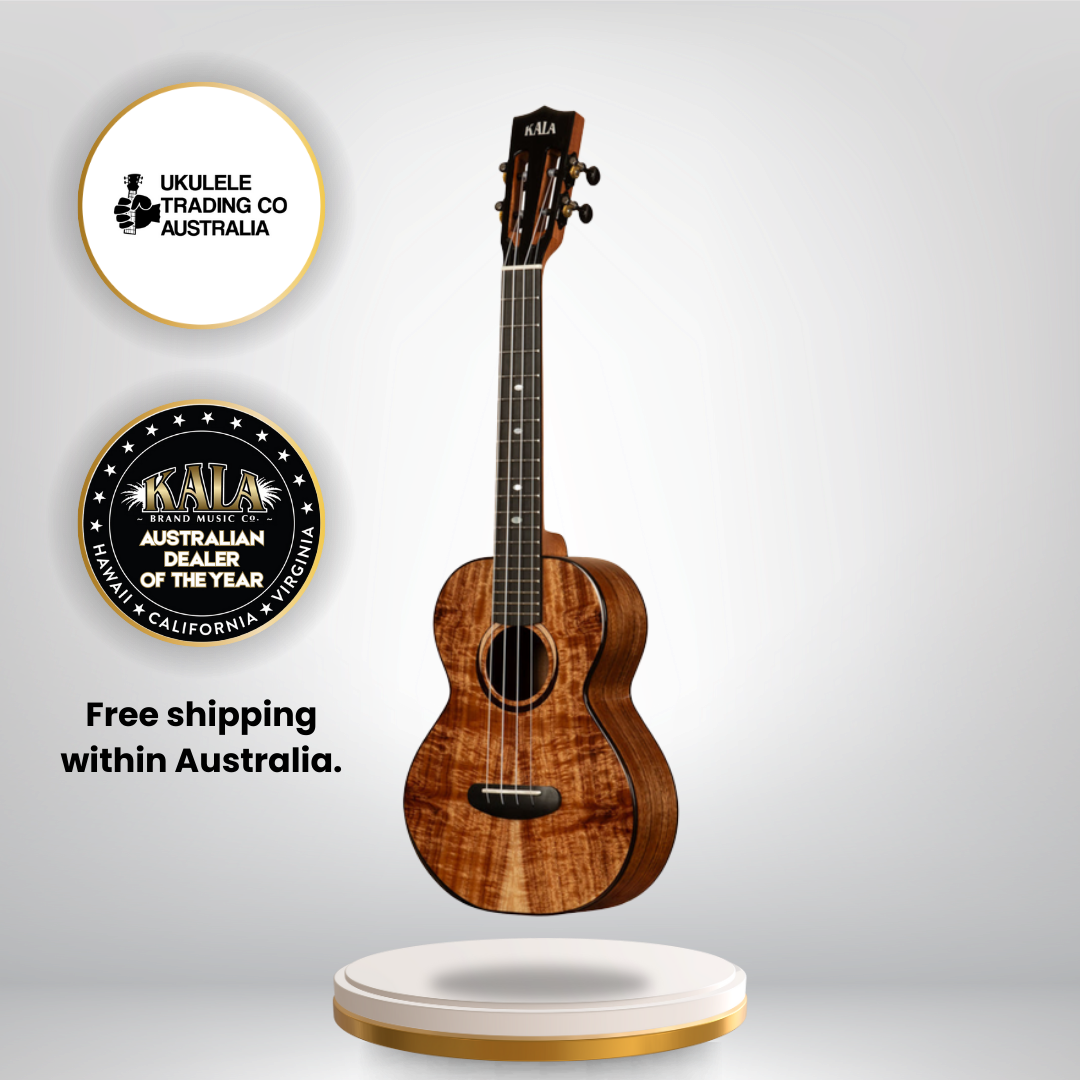 Kala KA-CT-SA-TG Contour All Solid Gloss Acacia Tenor Ukulele with slotted headstock and deluxe gig bag