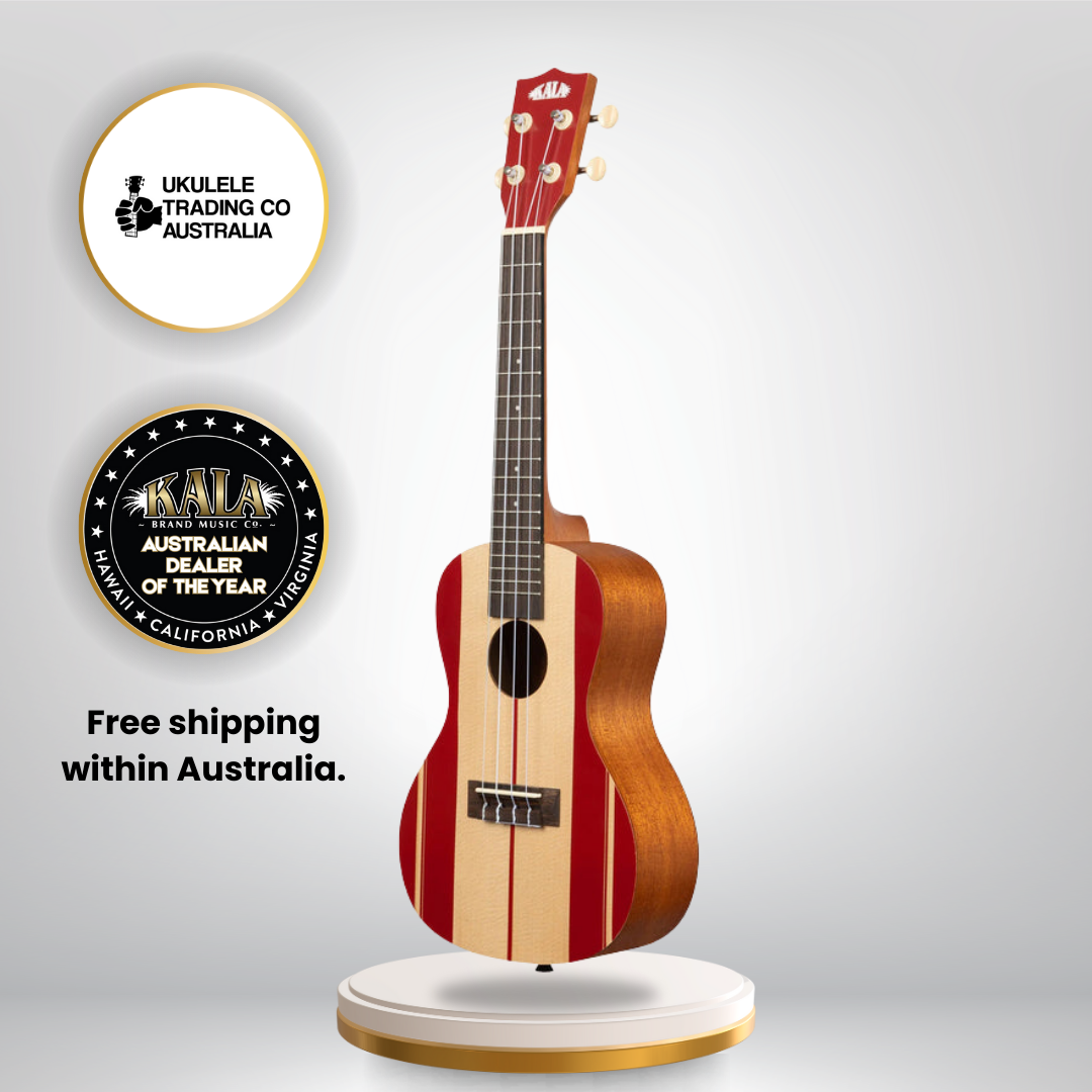 Kala Surf’s Up Concert Ukulele with retro surf design and gigbag