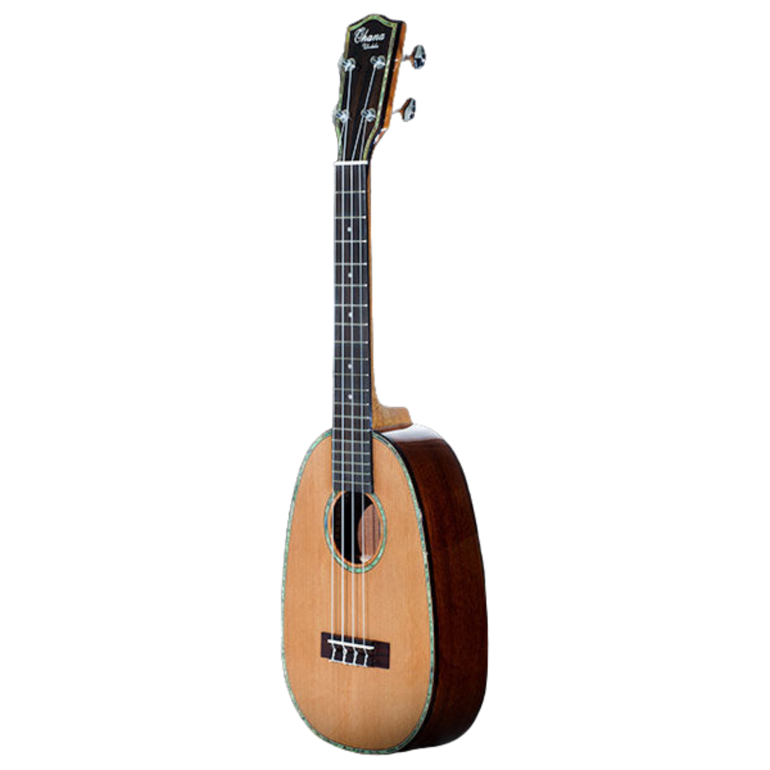 Ohana Pineapple Series PKC-50G Concert Ukulele with solid cedar top, mahogany body, abalone rosette, and mellow, rich tone for a unique musical experience.