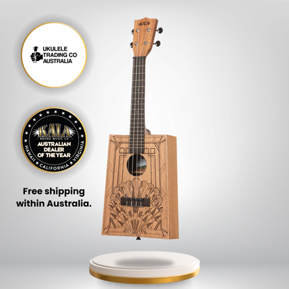 Kala Art Deco Cigar Box Concert Ukulele KA-CB-DECO-C with laser-etched design