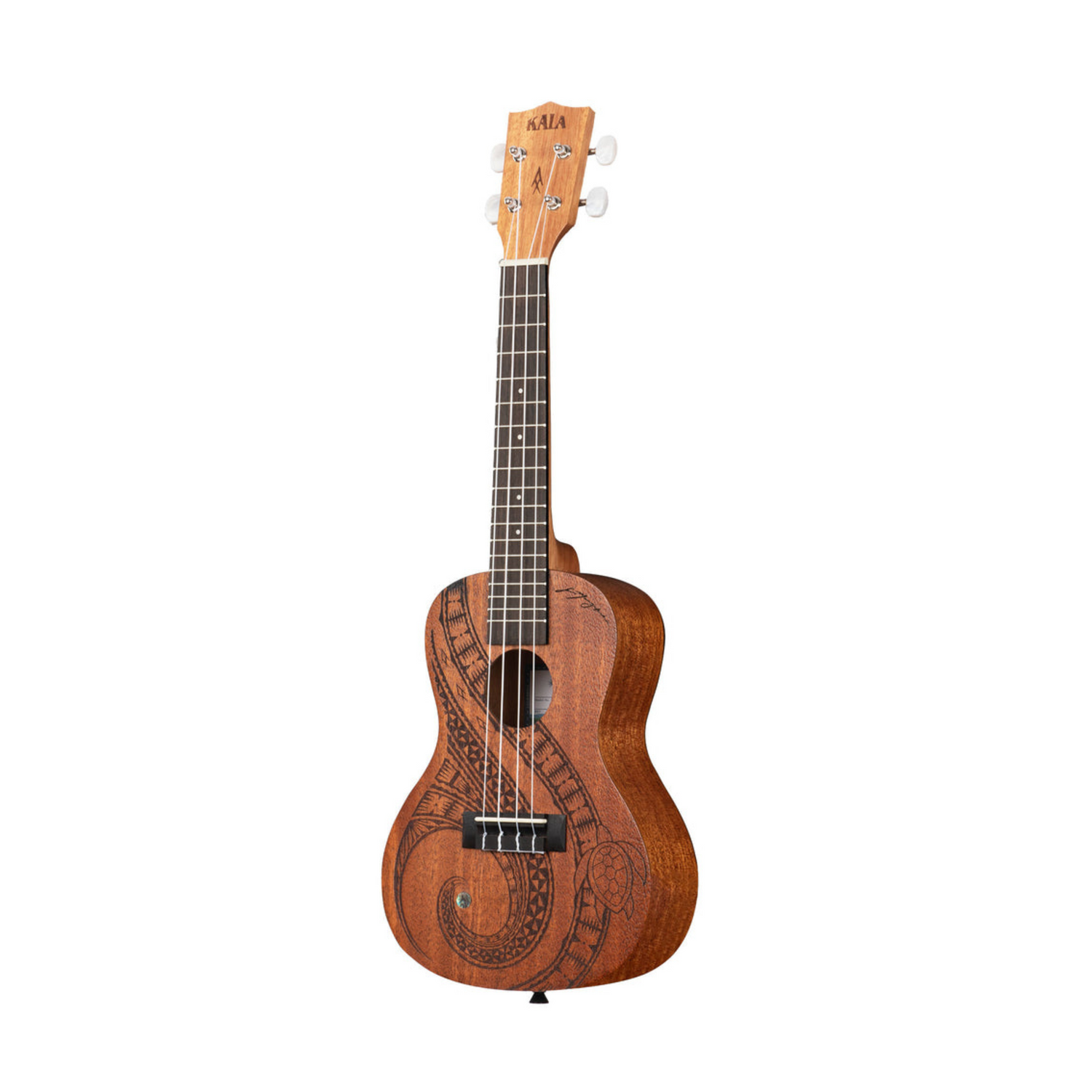 Kala KA-GUIDANCE-C Mahogany Concert Ukulele with laser-etched sea turtle design, offering rich tones and a meaningful connection.