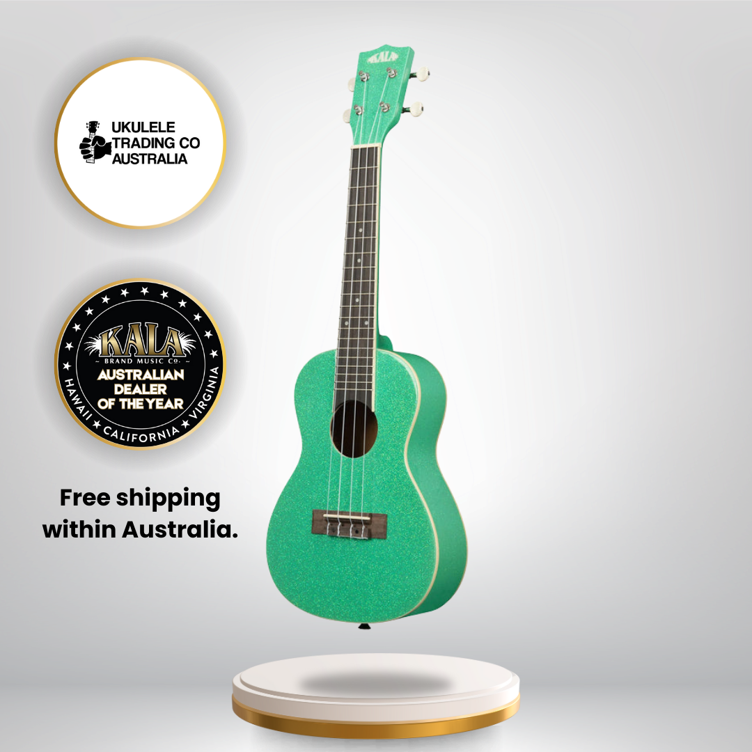 Sparkling green Kala concert ukulele with cream binding and gloss finish