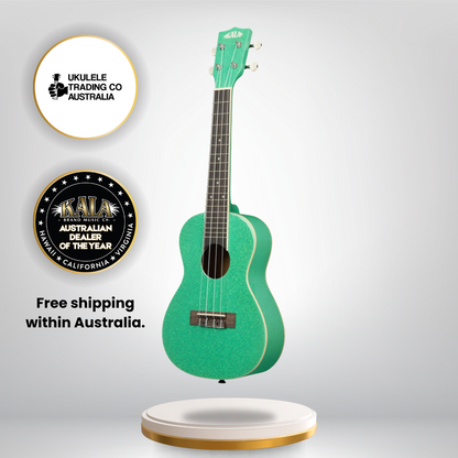 Sparkling green Kala concert ukulele with cream binding and gloss finish