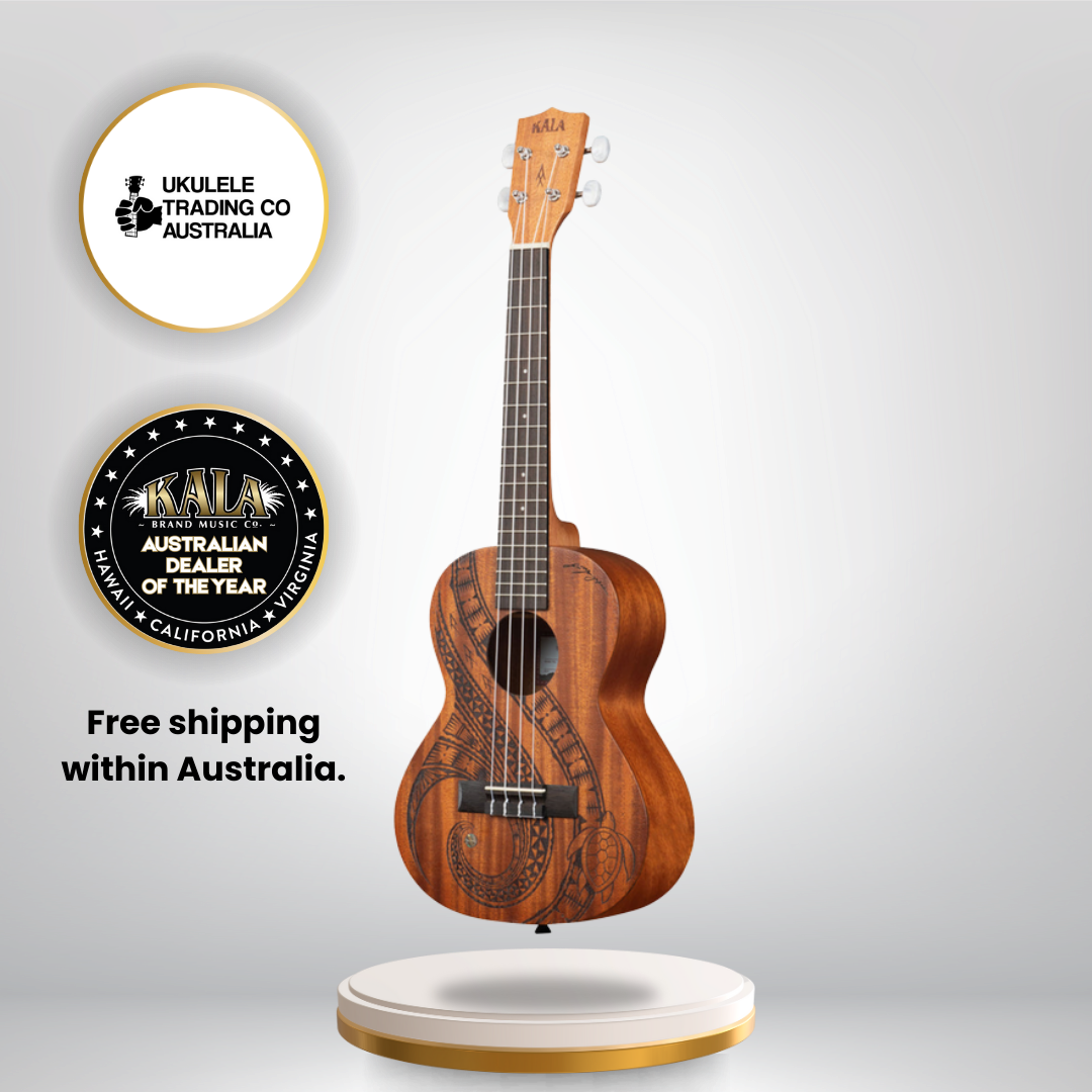 Kala Guidance Mahogany Tenor Ukulele with sea turtle laser-etched design