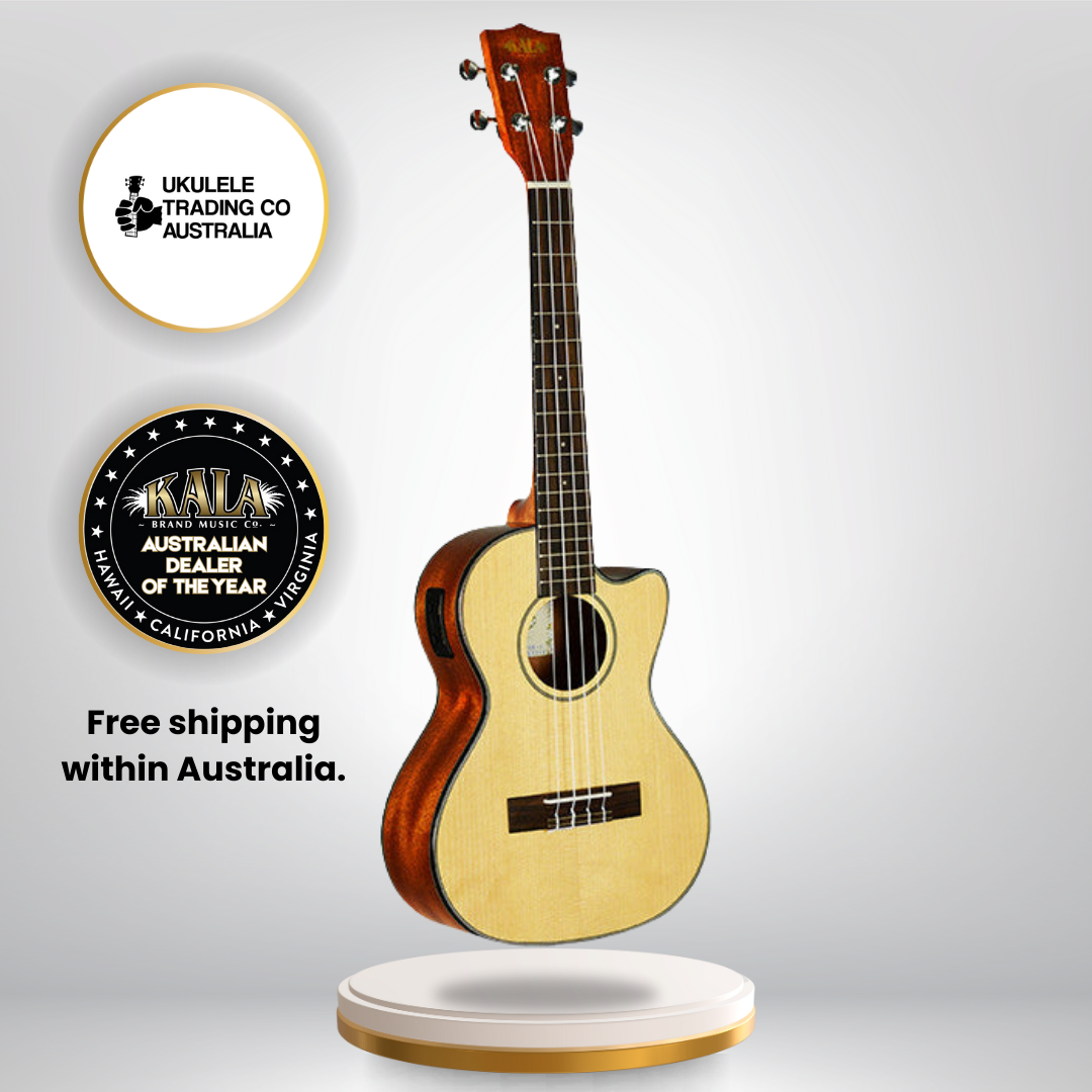 Gloss spruce and mahogany tenor ukulele with cutaway