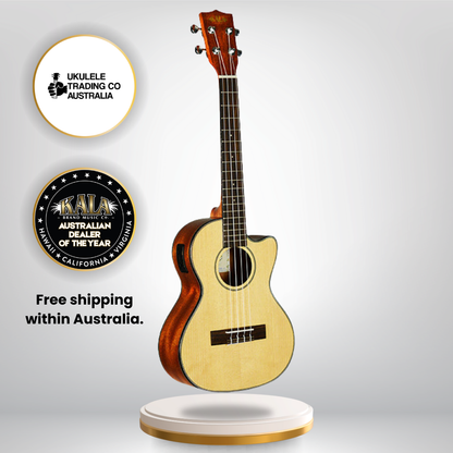 Gloss spruce and mahogany tenor ukulele with cutaway
