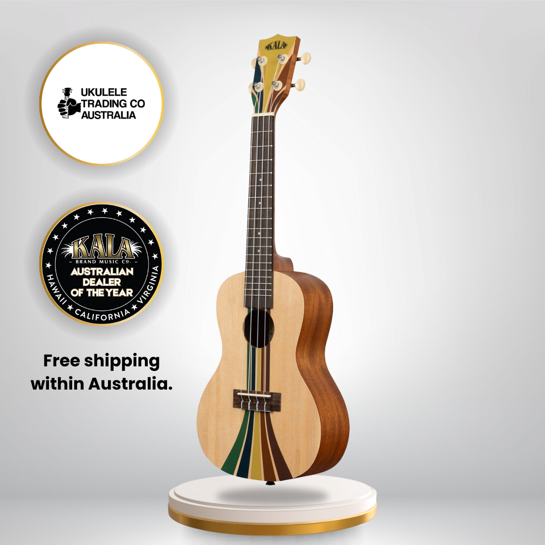 Kala Surf Series Riptide Concert Ukulele with gigbag – retro surf style, spruce top, mahogany body.
